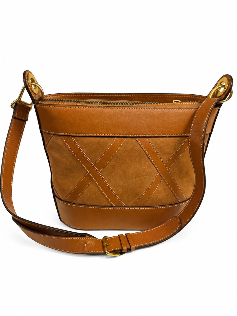 Vintage CELINE Circle Logo Suede & Leather Shoulder Bucket Bag Brown M13 Italy